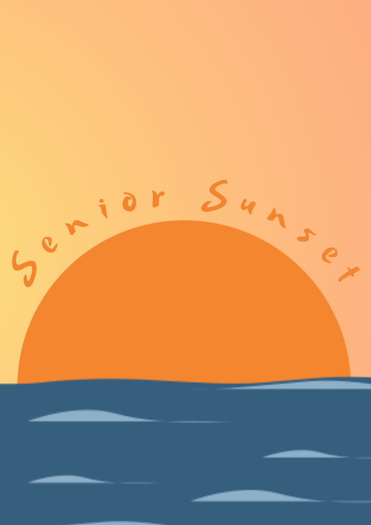 A graphic showcasing a sun setting in the ocean. 